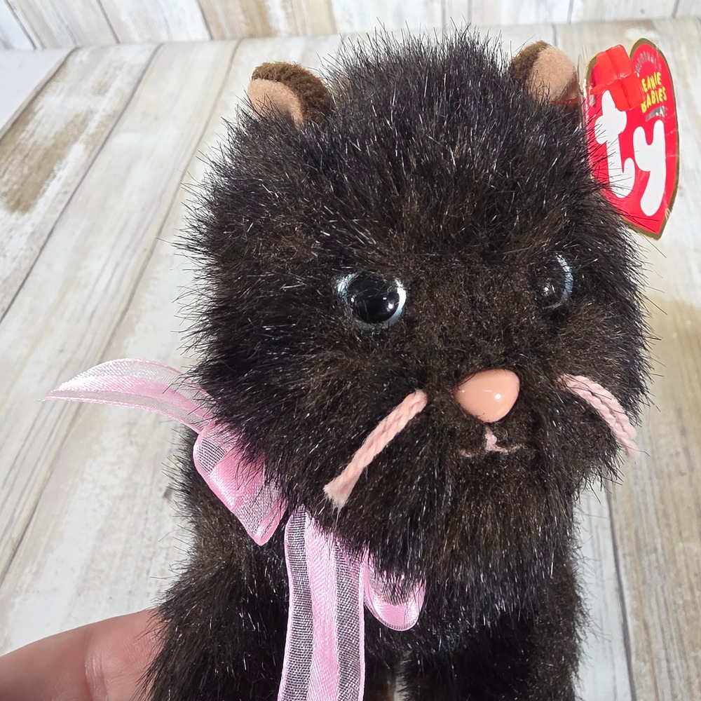 Ty Beanie Babies Heiress Himalayan Cat Plush Brown Pink Ribbon 2004 With Tags